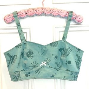 Rock Steady Kitchy Retro Space Theme Crop Top Size Large Adjustable Straps